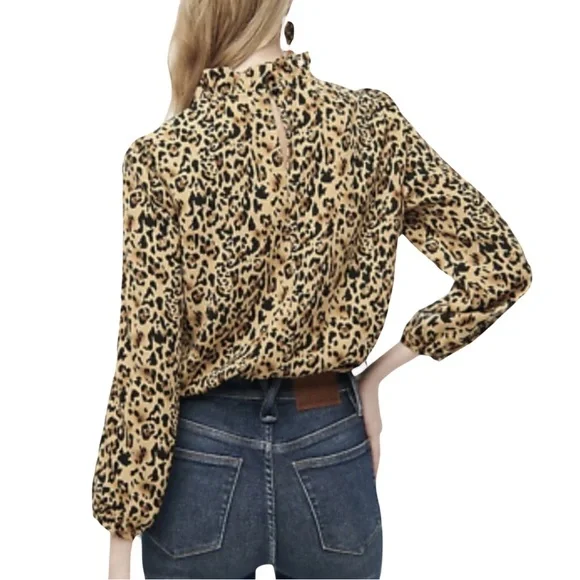 J. Crew Ruffle Neck Leopard Print Blouse - Picture 2 of 9